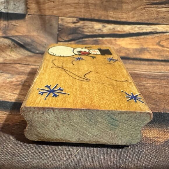Snowman Rubber Stamp Wooden Mounted Crafts Scrapbooking Cards Tags Snowflakes - Picture 6 of 9